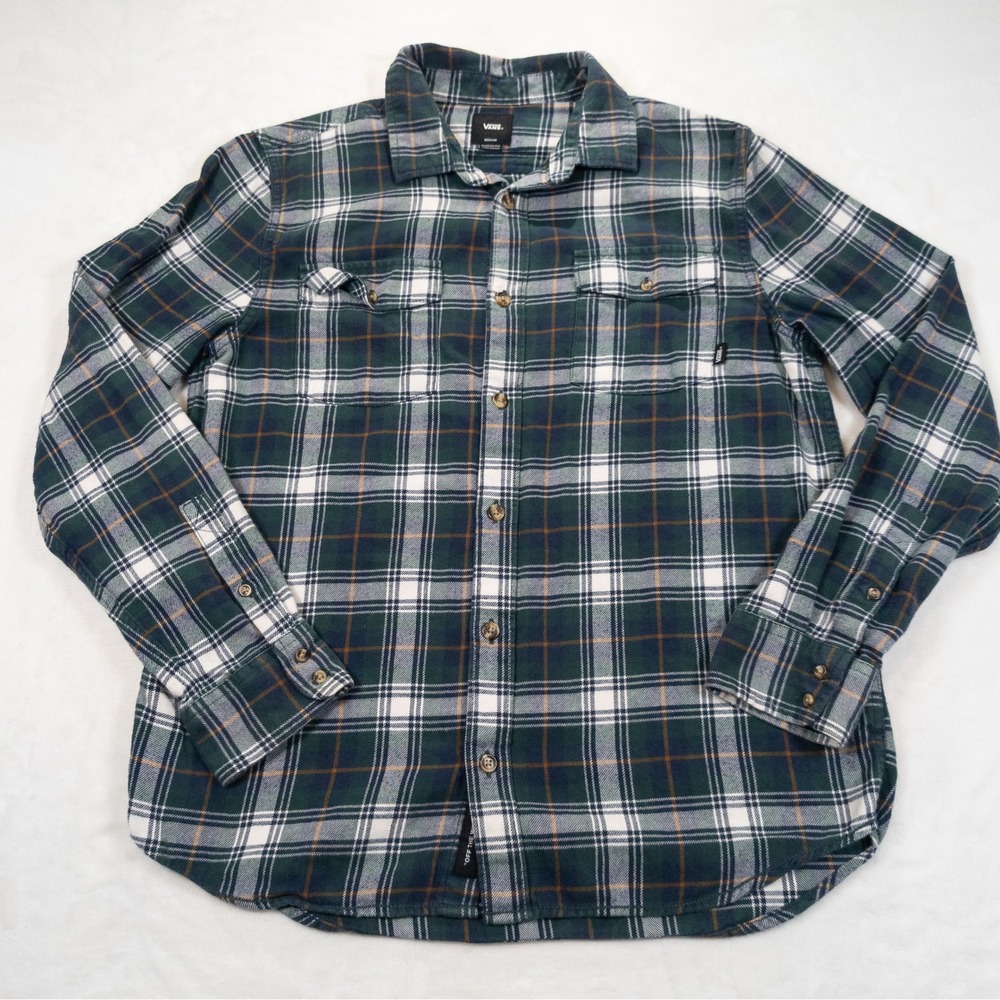 Vans Flannel Plaid Shirt Men M Green Tartan Skater Preppy Academia Grunge Y2k